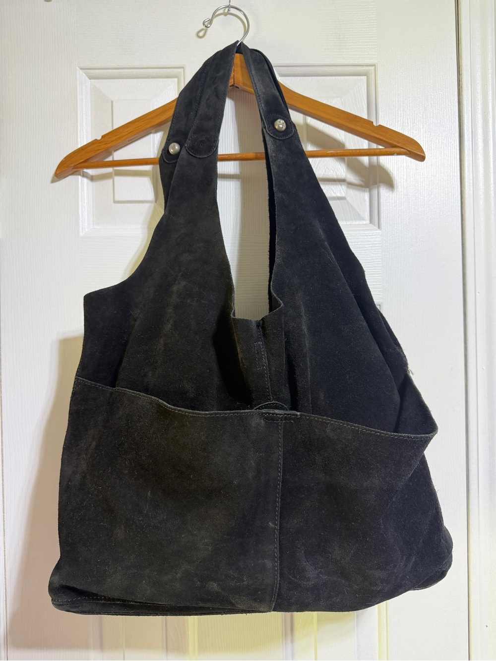 Free People black suede leather slouchy hobo boho tote shoulder bag - Picture 2 of 11